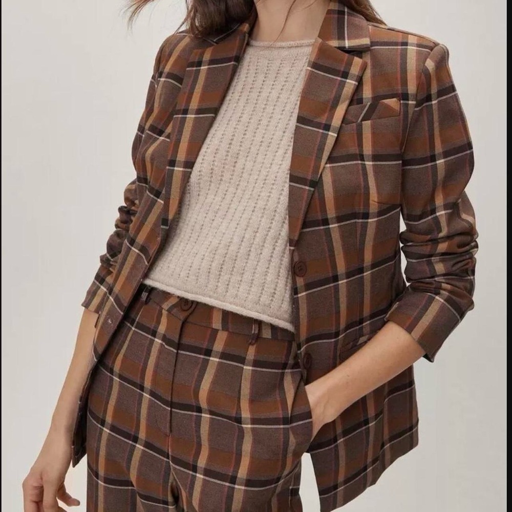 Nasty Gal Checkered Brown Blazer